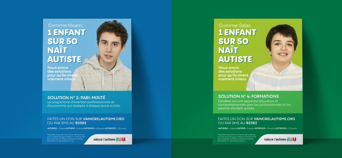 Vaincre l’Autisme posters, blue and green