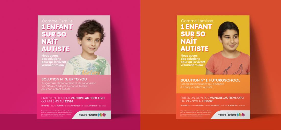 Vaincre l’Autisme posters, pink and orange